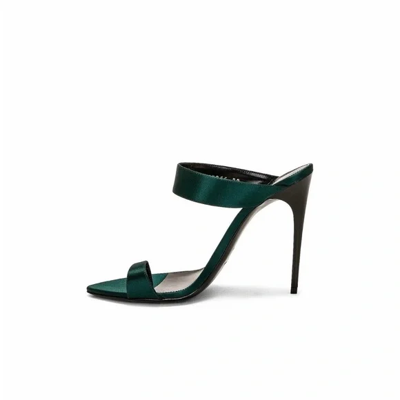 Saint Laurent "Martha" Mules - Crepe Satin Green Sandals - Picture 2 of 5